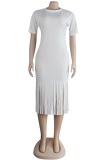 White Sexy Solid Tassel O Neck A Line Dresses