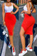 Red Sexy Casual Solid Patchwork Backless Slit U Neck Vest Dress