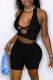 Black Fashion Sexy Solid Hollowed Out Backless Halter Sleeveless Two Pieces