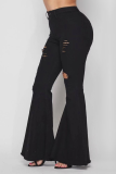 Black Casual Patchwork Ripped Skinny Small Elastic High Waist Speaker Bottoms