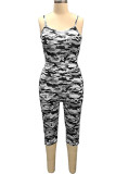 Grey Casual Camouflage Print Chemical fiber blend Sleeveless Slip Rompers