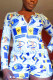 Blue Casual Living Print Basic V Neck Skinny Romper