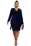 Silver Polyester Sexy Cap Sleeve Long Sleeves V Neck Asymmetrical Knee-Length Solid Patchwork Club Dresses