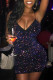 Black Fashion Sexy Patchwork Sequins Spaghetti Strap A Line Dresses