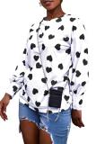 Black Polyester O Neck Long Sleeve Patchwork Print Tees & T-shirts