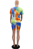 Red Polyester Fashion Casual adult Patchwork Print Tie Dye Two Piece Suits Straight Short Sleeve Two Pieces