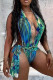 Light Blue Fashion Sexy Print Backless Swimwears