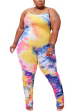 Yellow Polyester Fashion Casual adult Ma'am Slip Tie Dye Plus Size