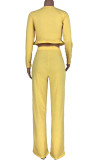Yellow Fashion adult Ma'am OL Solid ruffle Two Piece Suits Straight Long Sleeve Two Pieces