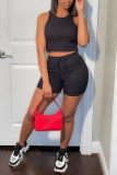 Blue Sexy Solid Patchwork U Neck Sleeveless Two Pieces