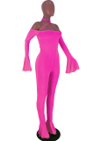 Orange Sexy Fashion stringy selvedge Backless bandage Solid Draped Long Sleeve Hanging neck 