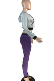 Grey Casual Patchwork Draw String Hooded Collar Long Sleeve Two Pieces