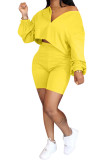 Yellow Polyester Fashion Street Solid Two Piece Suits pencil Long Sleeve Two Pieces