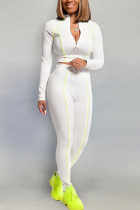 White Fashion Casual Adult Polyester Solid Split Joint O Neck Long Sleeve Regular Sleeve Short Two Pieces