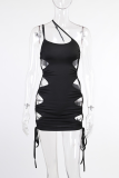 Black Sexy Print Hollowed Out Spaghetti Strap Pencil Skirt Dresses