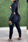 Blue Sexy Solid Patchwork Half A Turtleneck Long Sleeve Two Pieces