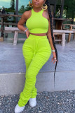 Fluorescent green Active Solid pencil Sleeveless Two Pieces