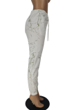 White Casual Print Patchwork Harlan Mid Waist Harlan Bottoms