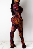 Multicolor Sexy Patchwork Hollowed Out V Neck Skinny Jumpsuits