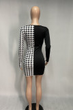 Black Sexy Plaid Patchwork Wrapped Skirt Dresses