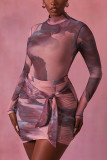 Purple Print O Neck Regular Bodysuits