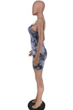 Grey Fashion Sexy Print Backless Spaghetti Strap Sleeveless Dress