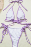 Purple Sexy Solid Backless Swimwears