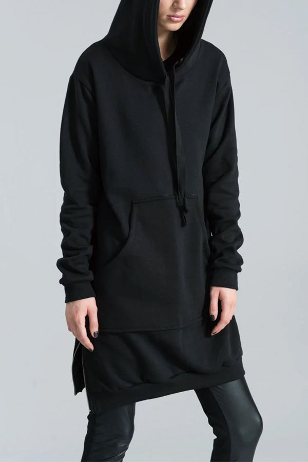 Black hooded Solid Sweats & Hoodies