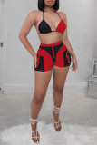 Red Fashion Sexy Patchwork Backless Halter Sleeveless Two Pieces
