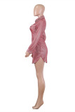 Red Fashion Sexy Solid Basic Turndown Collar Long Sleeve Dresses