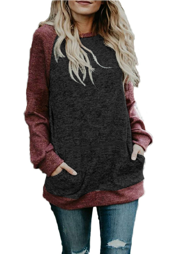 Dark Gray O Neck Long Sleeve Patchwork Sweaters & Cardigans