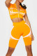 Orange Casual Sportswear Print Basic Zipper Collar Short Sleeve Two Pieces