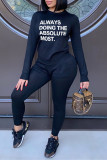 Red Fashion Casual Letter Print Basic O Neck Long Sleeve Two Pieces