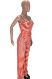 Navy Blue Sexy Striped Polyester Sleeveless Slip Jumpsuits