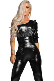Silver Sexy Solid Half Sleeve one shoulder collar Jumpsuits