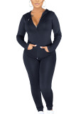 Black Sexy Solid Split Joint Hooded Collar Long Sleeve Regular Sleeve Regular Two Pieces