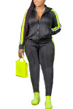 Black Polyester Fashion Casual adult Ma'am Patchwork Solid Two Piece Suits pencil Long Sleeve Two Pieces