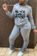 Grey Casual Print Patchwork Hooded Collar Long Sleeve Two Pieces