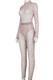 Apricot Sportswear Print O Neck Regular Jumpsuits
