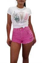 Pink Polyester Button Fly Mid Solid Patchwork Straight shorts