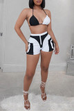 Red Fashion Sexy Patchwork Backless Halter Sleeveless Two Pieces