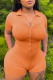 Tangerine Red Casual Solid Patchwork Turndown Collar Skinny Rompers