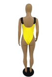 Yellow Sexy Solid Split Joint Backless Swimwears