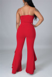 Red Sexy Casual Solid Backless Spaghetti Strap Sleeveless Two Pieces