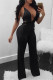 Black Fashion Sexy Solid Backless Strap Design Spaghetti Strap Regular Jumpsuits
