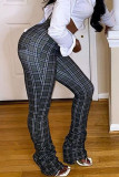 Grey Casual Print Fold Regular Mid Waist Pencil Bottoms