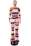 Orange Street Print Draw String O Neck Long Sleeve Two Pieces