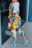 White Casual Print Patchwork Hooded Collar Long Sleeve Two Pieces