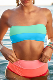 Red Sexy Color Block Split Joint Swimwears