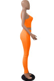 Orange Sexy Solid pencil Sleeveless Two Pieces